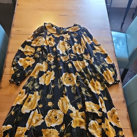 Karl Lagerfeld Black and Yellow Floral Long Sleeve Dress - Picture 1 of 6